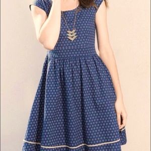 Mata Traders Delaware dress blue dot summer short sleeve cotton, size M
